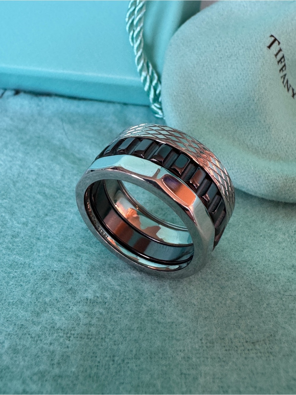 Tiffany & Co. Paloma Picasso Men's Silver and Black Stainless Steel Caliper Ring